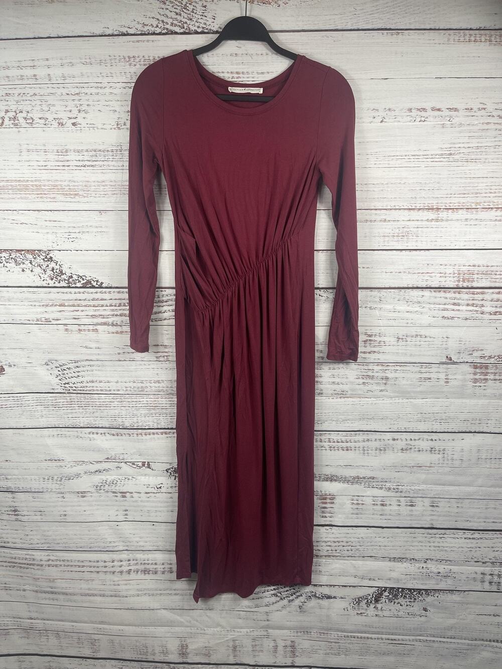 Peruvian Connection Dress Women's Size XS Red Jersey Ruched Maxi Side Slit